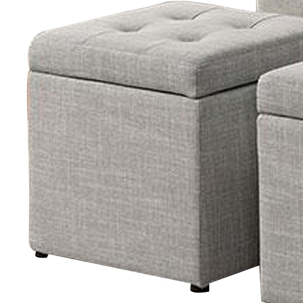 Uriel 3 Piece Storage Bench and 2 Nesting Ottomans, Tufted Light Gray Beige - BM312135