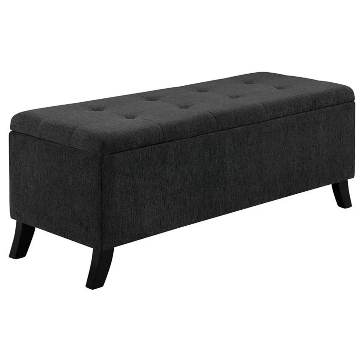 Uriel 3 Piece Storage Bench and 2 Nesting Ottomans, Tufted Dark Gray Fabric - BM312136