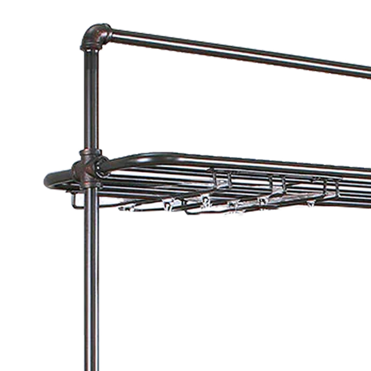 59 Inch Bar Table with Hanging Rack, Sand Black Metal, Natural Brown Wood - BM312137