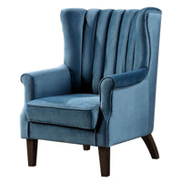 32 Inch Accent Chair, Wingback, Channel Tufted Dark Teal Fabric, Solid Wood - BM312138