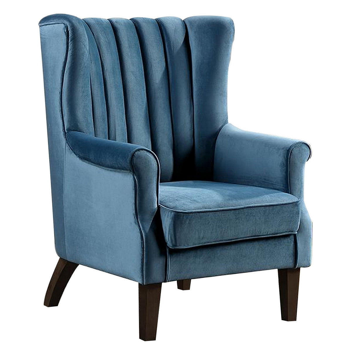 32 Inch Accent Chair, Wingback, Channel Tufted Dark Teal Fabric, Solid Wood - BM312138