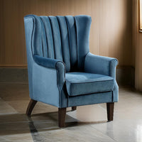 32 Inch Accent Chair, Wingback, Channel Tufted Dark Teal Fabric, Solid Wood - BM312138