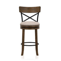 Vesper 31 Inch Swivel Barstool Chair Set of 2, Beige Seat, Brown Wood Frame - BM312142