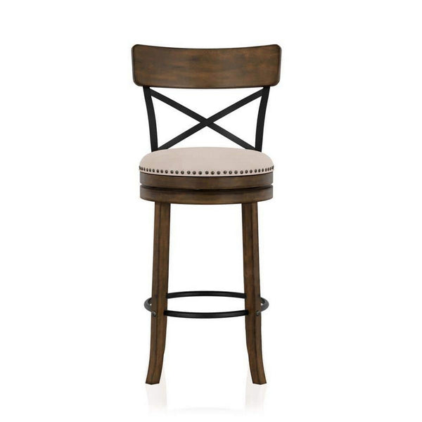 Vesper 31 Inch Swivel Barstool Chair Set of 2, Beige Seat, Brown Wood Frame - BM312142