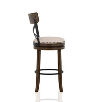 Vesper 31 Inch Swivel Barstool Chair Set of 2, Beige Seat, Brown Wood Frame - BM312142