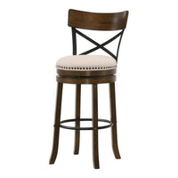 Vesper 31 Inch Swivel Barstool Chair Set of 2, Beige Seat, Brown Wood Frame - BM312142