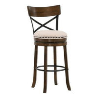 Vesper 31 Inch Swivel Barstool Chair Set of 2, Beige Seat, Brown Wood Frame - BM312142