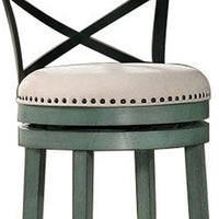 Vesper 27 Inch Swivel Counter Stool Chair Set of 2, Beige Seat, Green Wood - BM312143