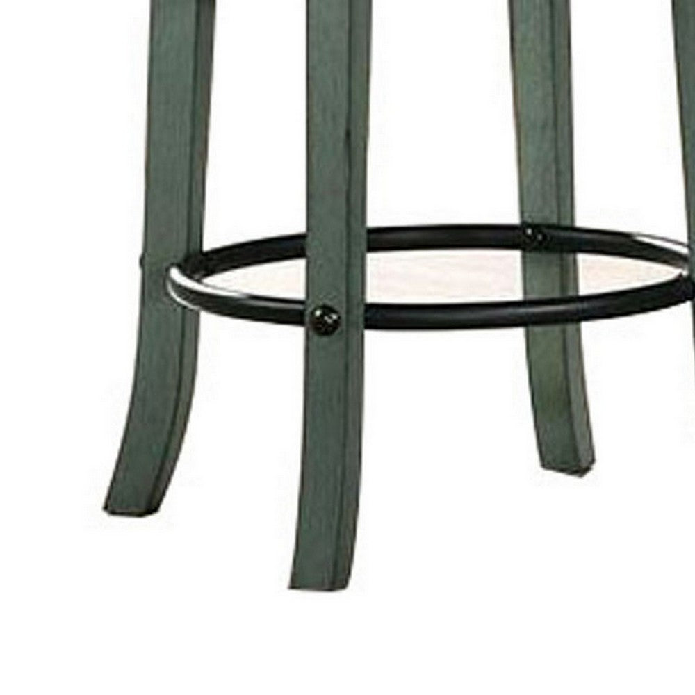 Vesper 27 Inch Swivel Counter Stool Chair Set of 2, Beige Seat, Green Wood - BM312143