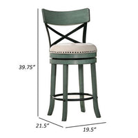 Vesper 27 Inch Swivel Counter Stool Chair Set of 2, Beige Seat, Green Wood - BM312143