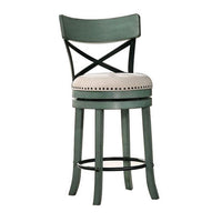 Vesper 27 Inch Swivel Counter Stool Chair Set of 2, Beige Seat, Green Wood - BM312143