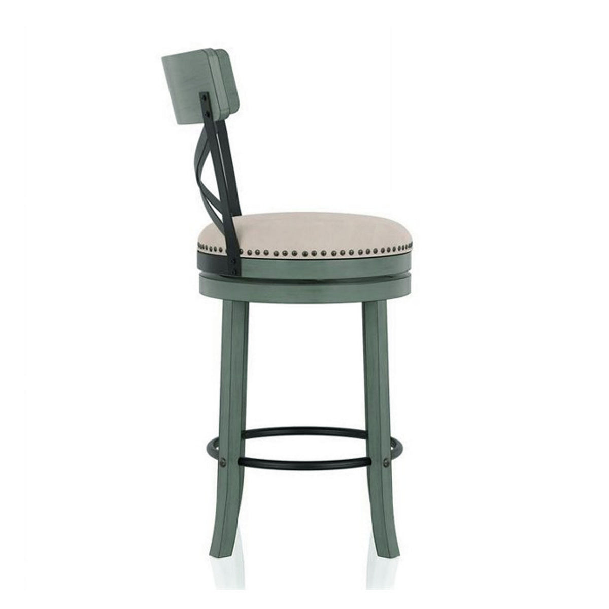 Vesper 31 Inch Swivel Barstool Chair Set of 2, Beige Seat, Green Wood Frame - BM312144