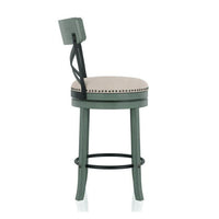 Vesper 31 Inch Swivel Barstool Chair Set of 2, Beige Seat, Green Wood Frame - BM312144