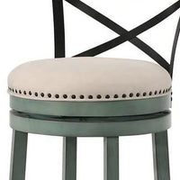 Vesper 31 Inch Swivel Barstool Chair Set of 2, Beige Seat, Green Wood Frame - BM312144