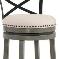 Vesper 27 Inch Swivel Counter Stool Chair Set of 2, Beige Seat, Gray Wood - BM312145