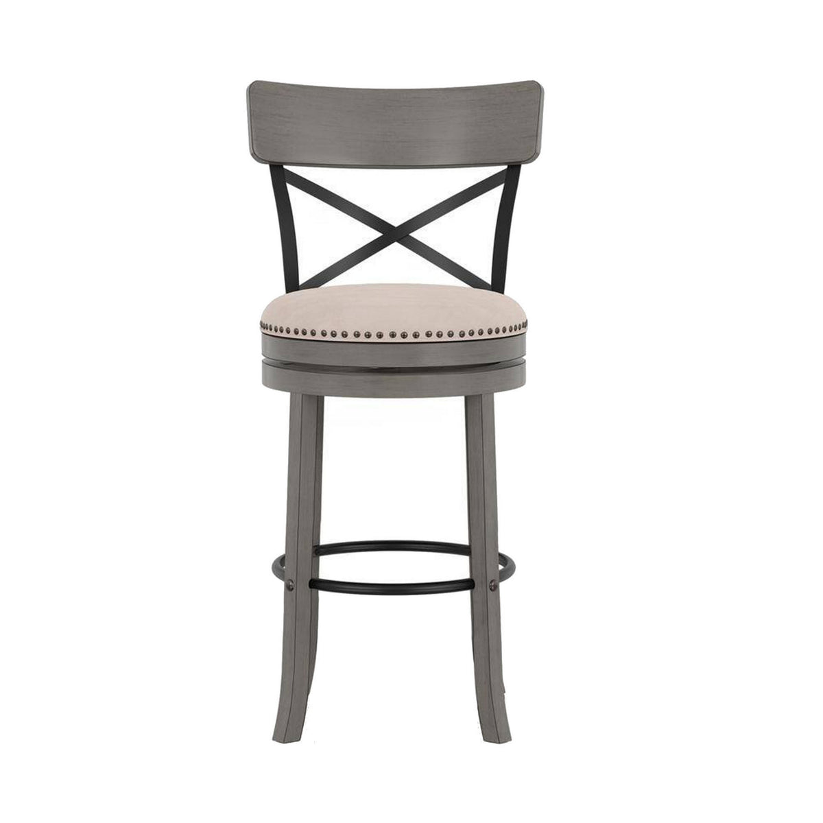 Vesper 31 Inch Swivel Barstool Chair Set of 2, Beige Seat, Gray Wood Frame - BM312146