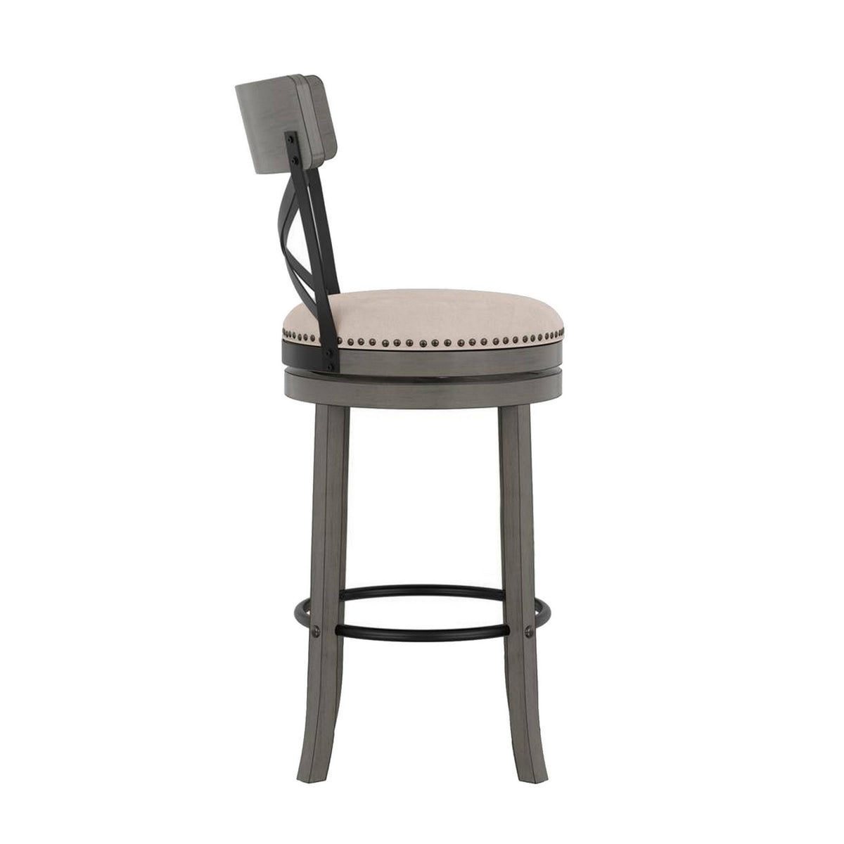 Vesper 31 Inch Swivel Barstool Chair Set of 2, Beige Seat, Gray Wood Frame - BM312146