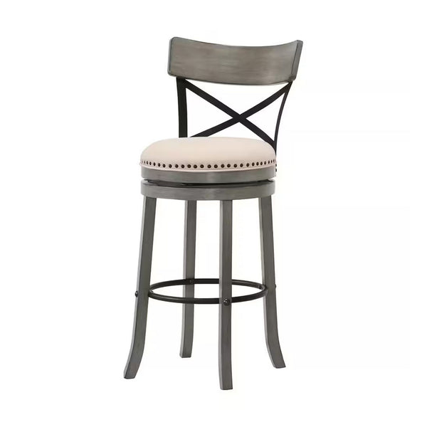 Vesper 31 Inch Swivel Barstool Chair Set of 2, Beige Seat, Gray Wood Frame - BM312146