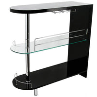 Zaina 42 Inch Modern Bar Table, 3 Shelves, Tempered Glass, Black, Chrome - BM312147