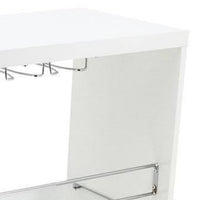 Zaina 42 Inch Modern Bar Table, 3 Shelves, Tempered Glass, White, Chrome - BM312148