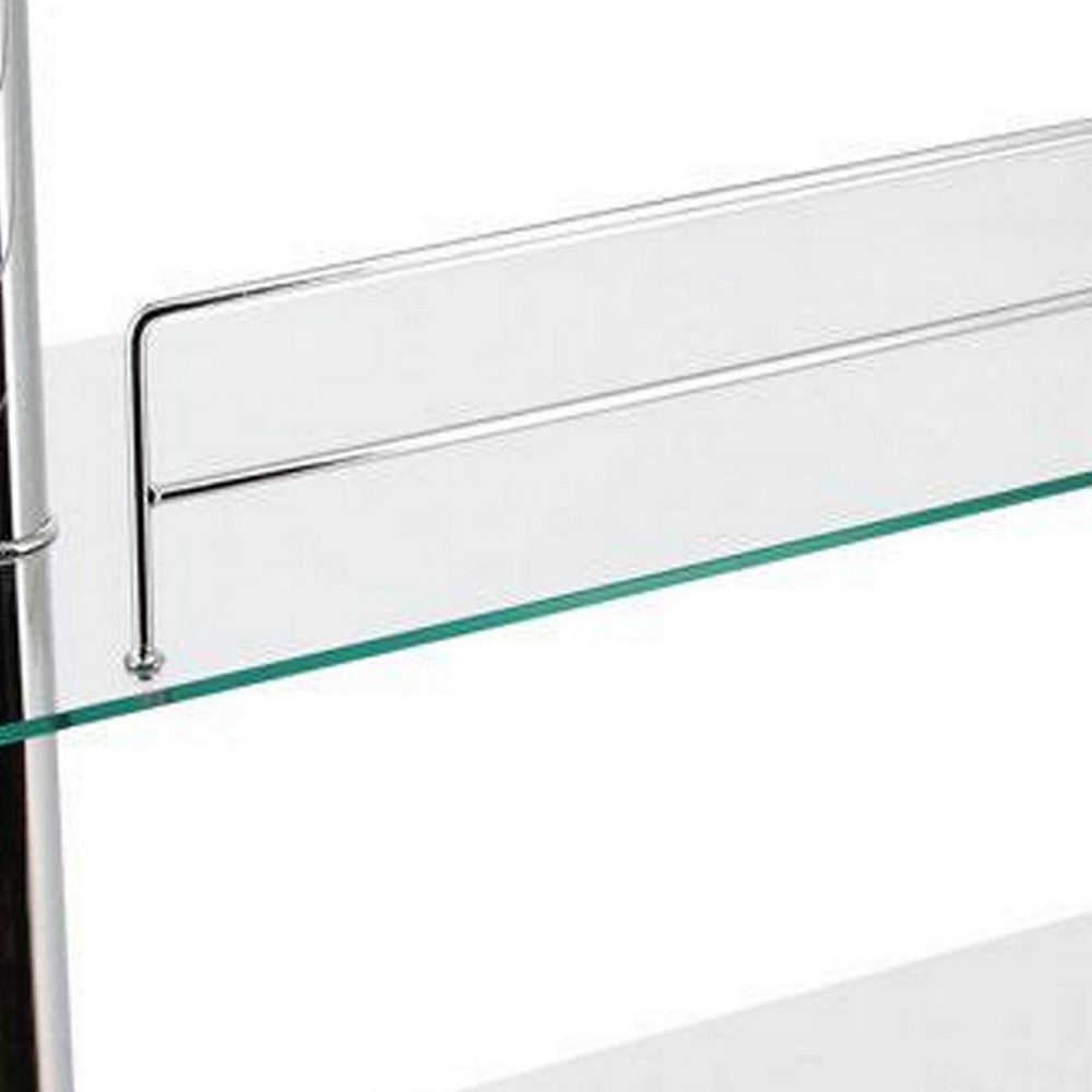 Zaina 42 Inch Modern Bar Table, 3 Shelves, Tempered Glass, White, Chrome - BM312148