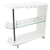 Zaina 42 Inch Modern Bar Table, 3 Shelves, Tempered Glass, White, Chrome - BM312148