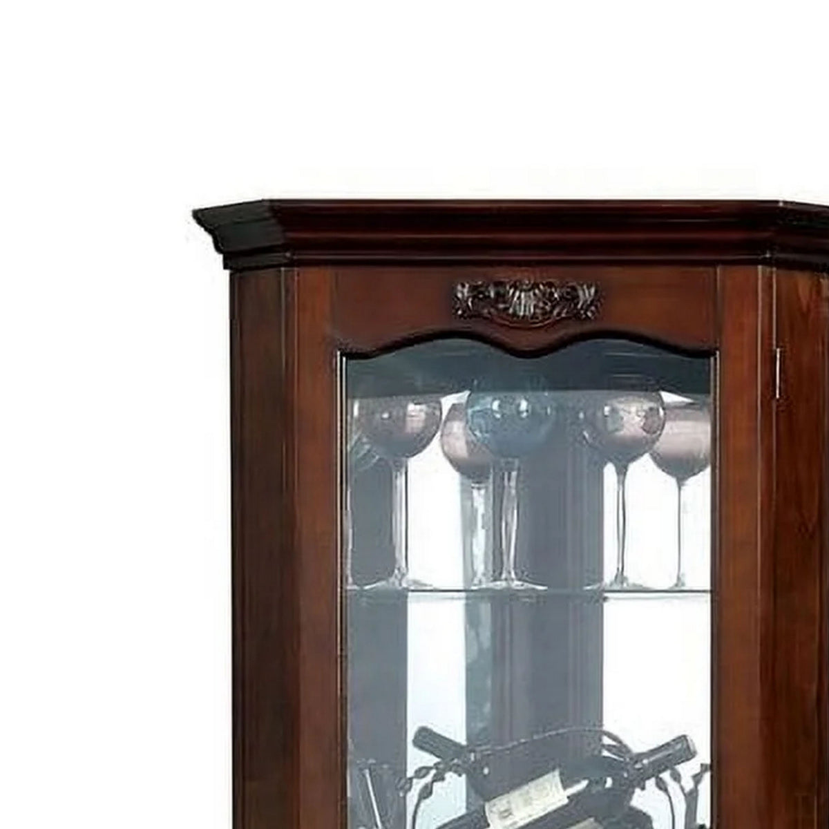 72 Inch Corner Curio Cabinet, 5 Shelves, Tempered Glass Door, Brown Wood - BM312149