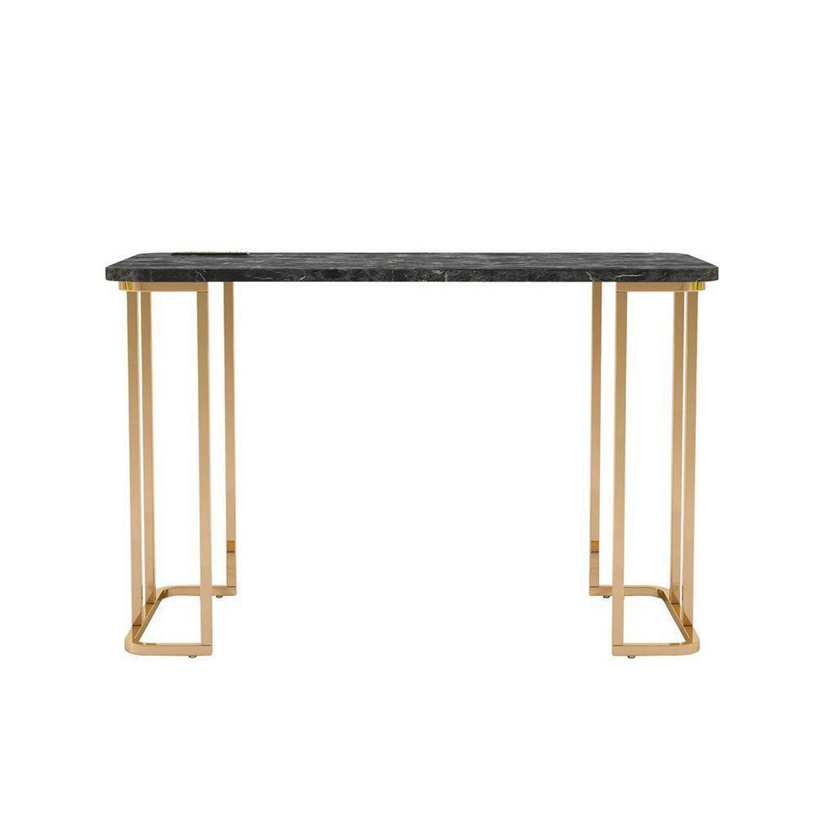 Jenny 47 Inch Desk, USB Power Outlet, Gold Metal Legs, Black Faux Marble - BM312150