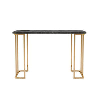 Jenny 47 Inch Desk, USB Power Outlet, Gold Metal Legs, Black Faux Marble - BM312150