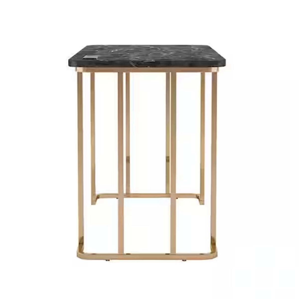 Jenny 47 Inch Desk, USB Power Outlet, Gold Metal Legs, Black Faux Marble - BM312150