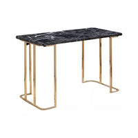 Jenny 47 Inch Desk, USB Power Outlet, Gold Metal Legs, Black Faux Marble - BM312150