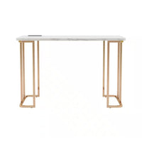 Jenny 47 Inch Desk, USB Power Outlet, Gold Metal Legs, White Faux Marble - BM312151