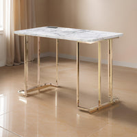 Jenny 47 Inch Desk, USB Power Outlet, Gold Metal Legs, White Faux Marble - BM312151