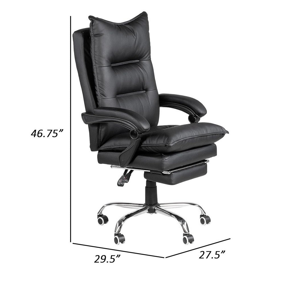 Elin 46 Inch Office Chair Recliner, Footrest, Black Faux Leather, Wheels - BM312152