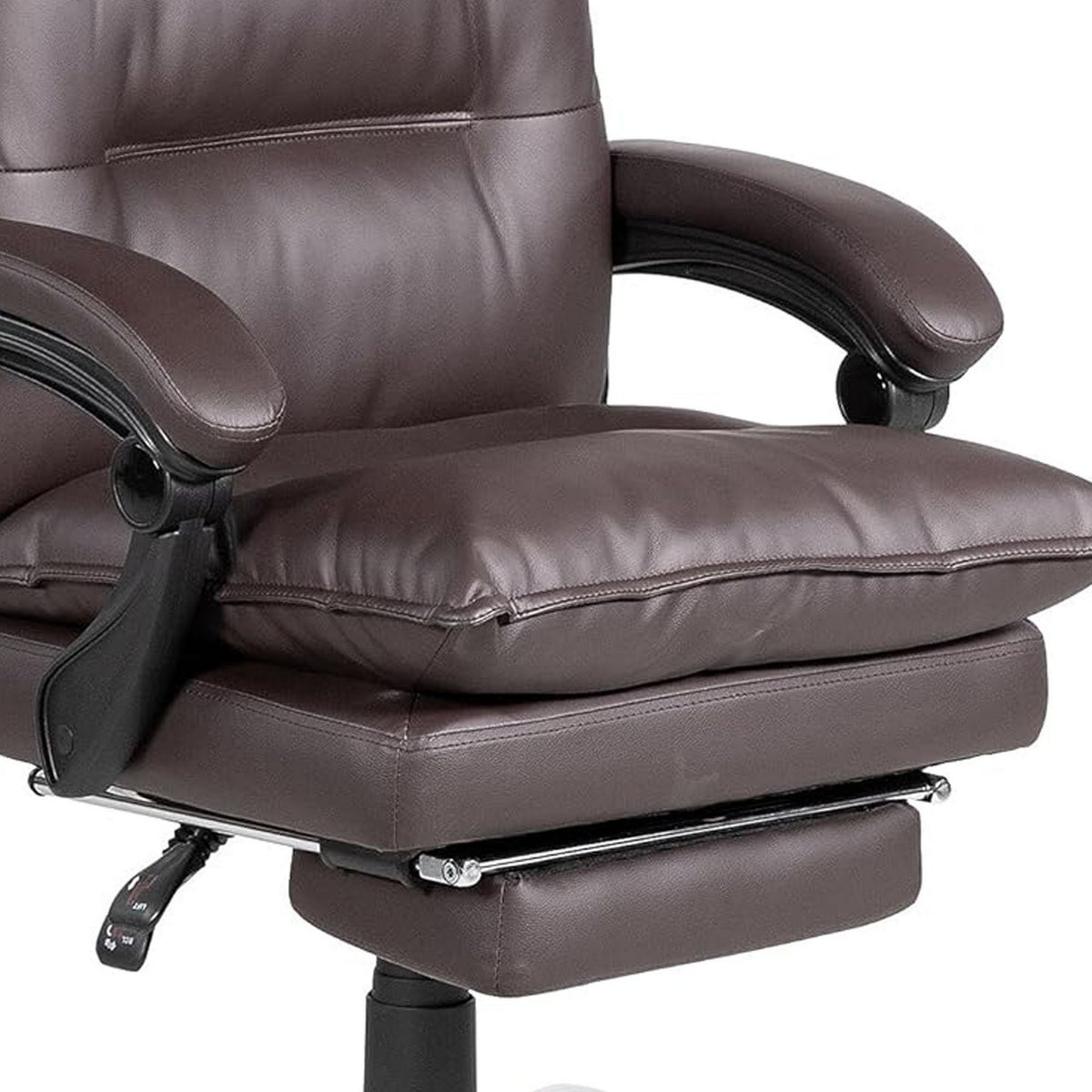 Elin 46 Inch Office Chair Recliner, Footrest, Brown Faux Leather, Wheels - BM312153