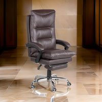 Elin 46 Inch Office Chair Recliner, Footrest, Brown Faux Leather, Wheels - BM312153