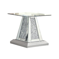 Rigo 24 Inch Accent End Table, Glass Top, Pedestal, Silver Acrylic Accents - BM312154