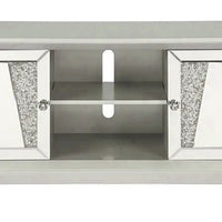 Rigo 60 Inch TV Entertainment Console, 2 Doors, Mirrored, Acrylic, Silver - BM312156