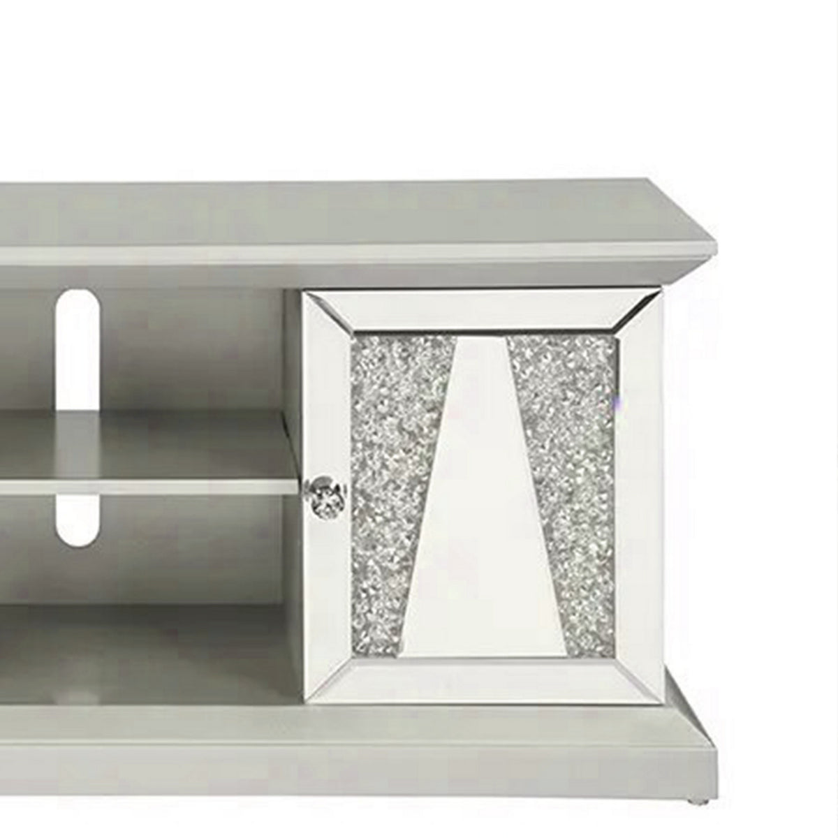 Rigo 60 Inch TV Entertainment Console, 2 Doors, Mirrored, Acrylic, Silver - BM312156