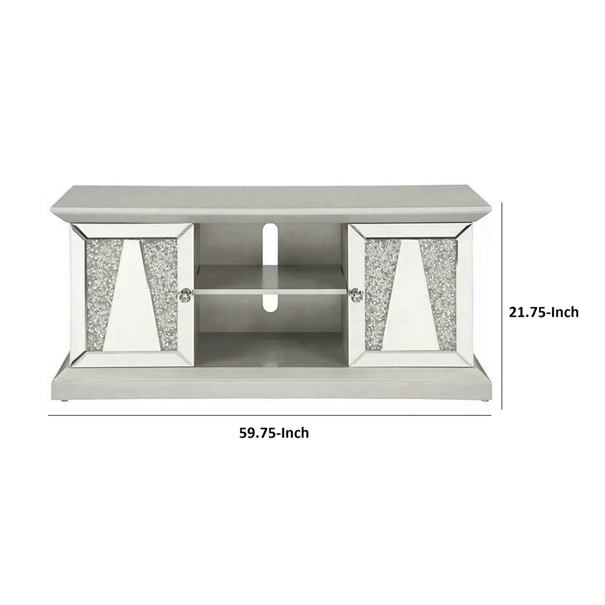 Rigo 60 Inch TV Entertainment Console, 2 Doors, Mirrored, Acrylic, Silver - BM312156