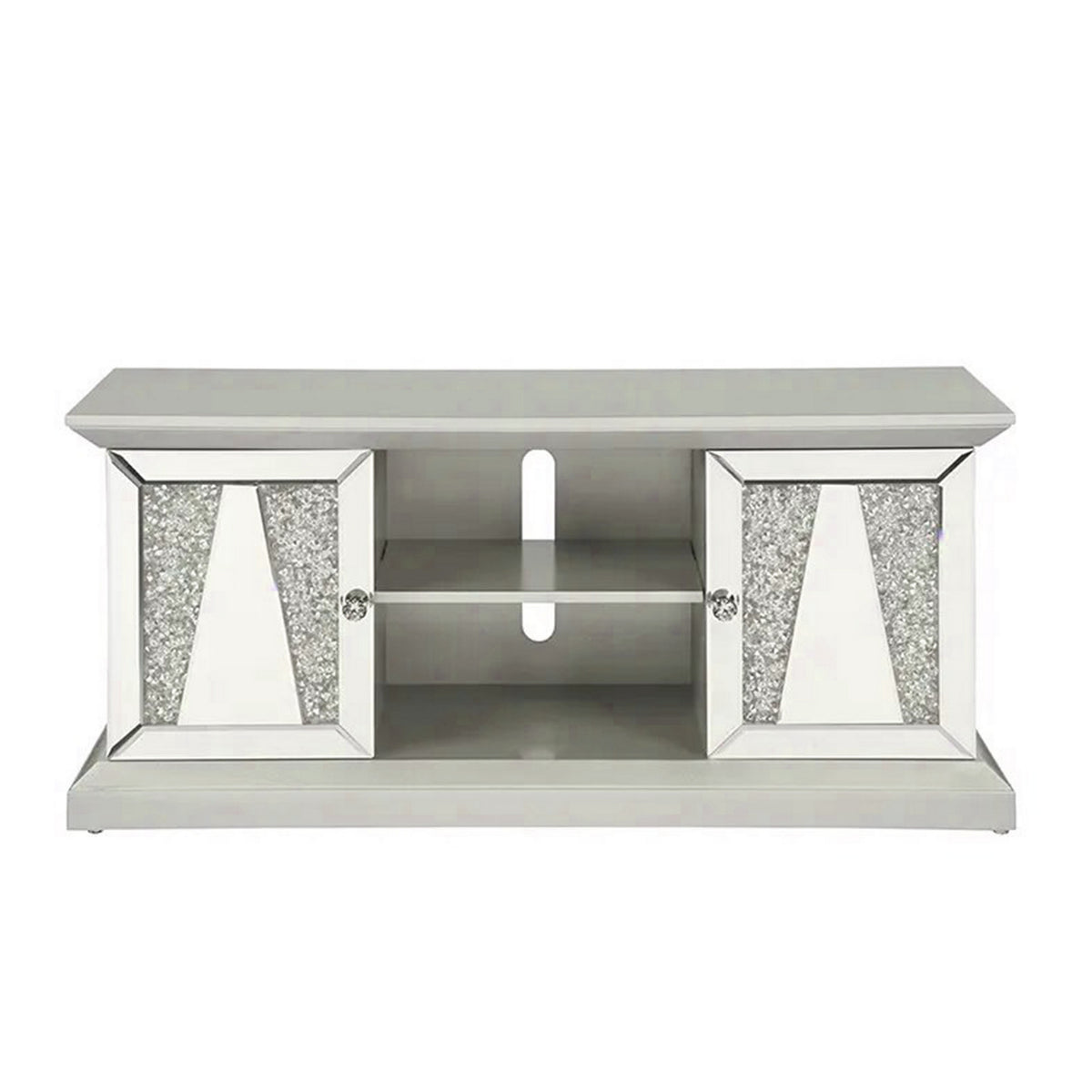 Rigo 60 Inch TV Entertainment Console, 2 Doors, Mirrored, Acrylic, Silver - BM312156