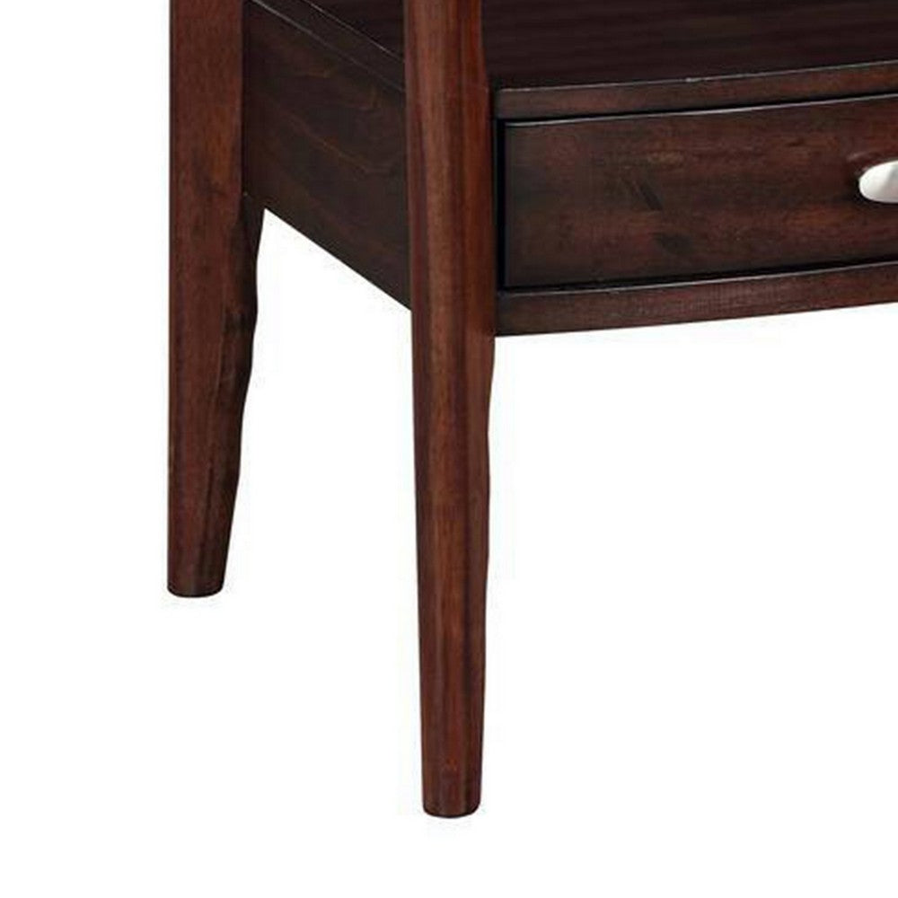 Ruen 27 Inch Side End Table, Glass Inset, Bottom Shelf, 1 Drawer, Brown - BM312162