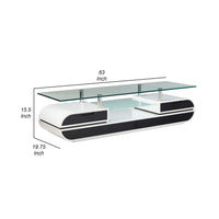 63 Inch TV Entertainment Console, Glass Top, Chrome Posts, Black, White - BM312170