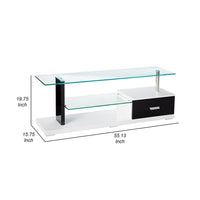 55 Inch TV Entertainment Console, Glass Top, Chrome Posts, Black, White - BM312171