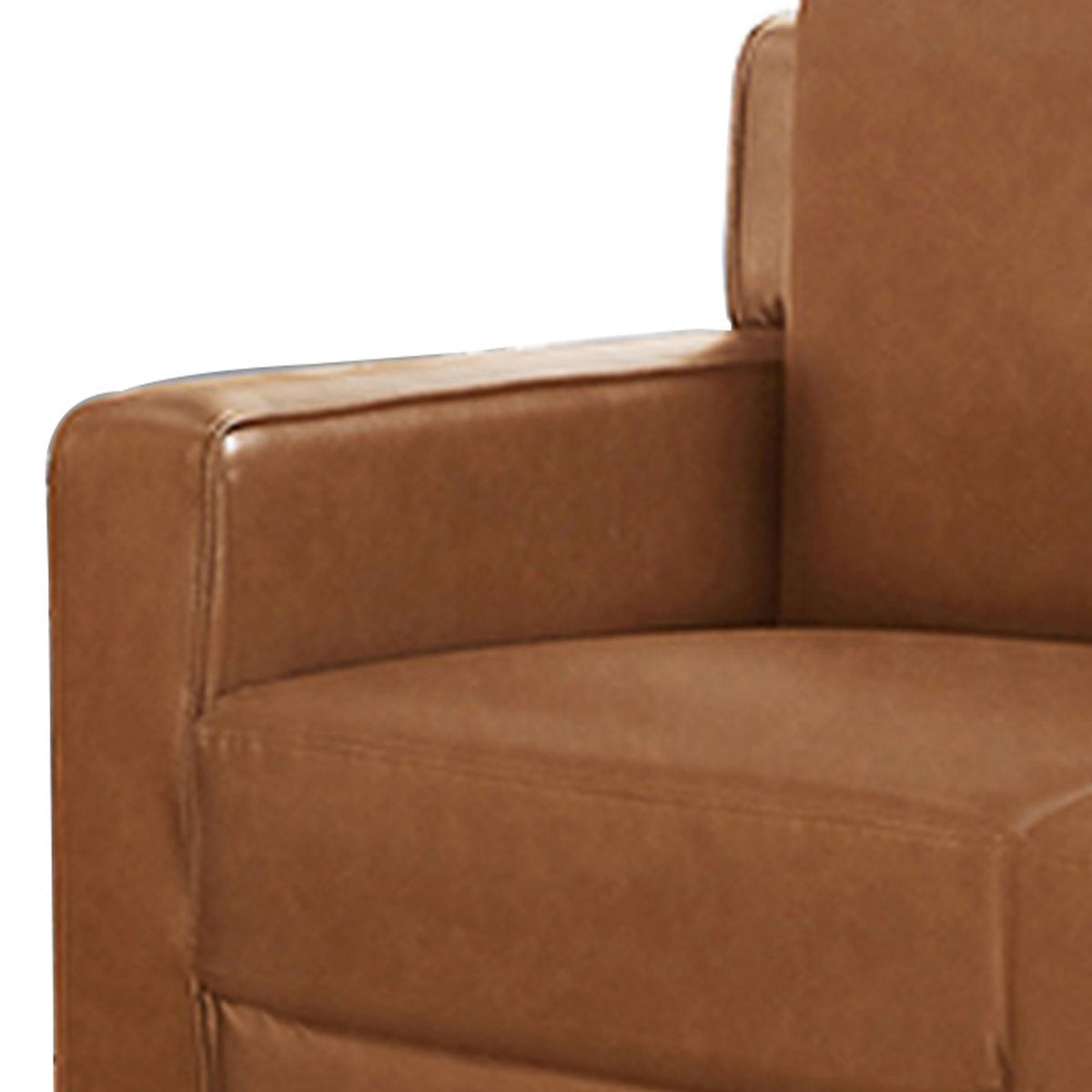 Heun 55 Inch Loveseat, Soft Camel Brown Faux Leather, Square Track Arms - BM312173