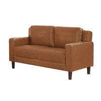 Heun 55 Inch Loveseat, Soft Camel Brown Faux Leather, Square Track Arms - BM312173