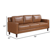 Heun 55 Inch Sofa, Modern, Soft Camel Brown Faux Leather, Square Track Arms - BM312174