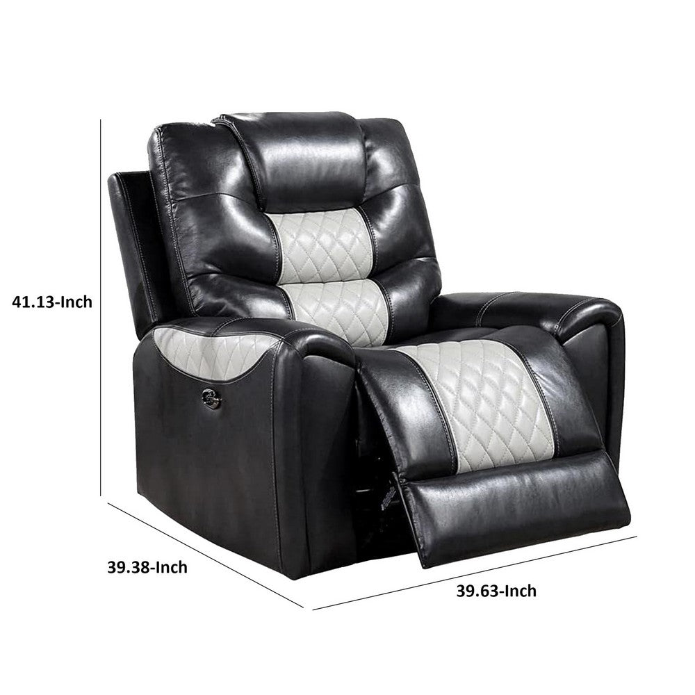 Leiz 40 Inch Power Recliner Chair, USB Port, Gray and Black Faux Leather - BM312175