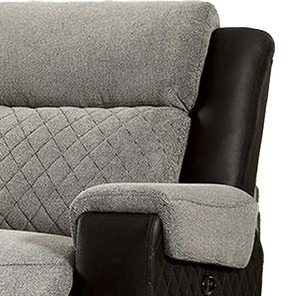 Sten 39 Inch Power Recliner Chair, USB, Gray Fabric, Black Faux Leather - BM312178