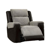 Sten 39 Inch Power Recliner Chair, USB, Gray Fabric, Black Faux Leather - BM312178